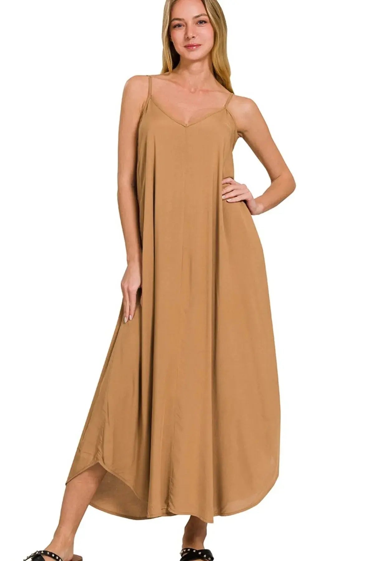 Zenana Woven Arc Hem Cami Dress With Flowy Pockets - Be Bliss Boutique