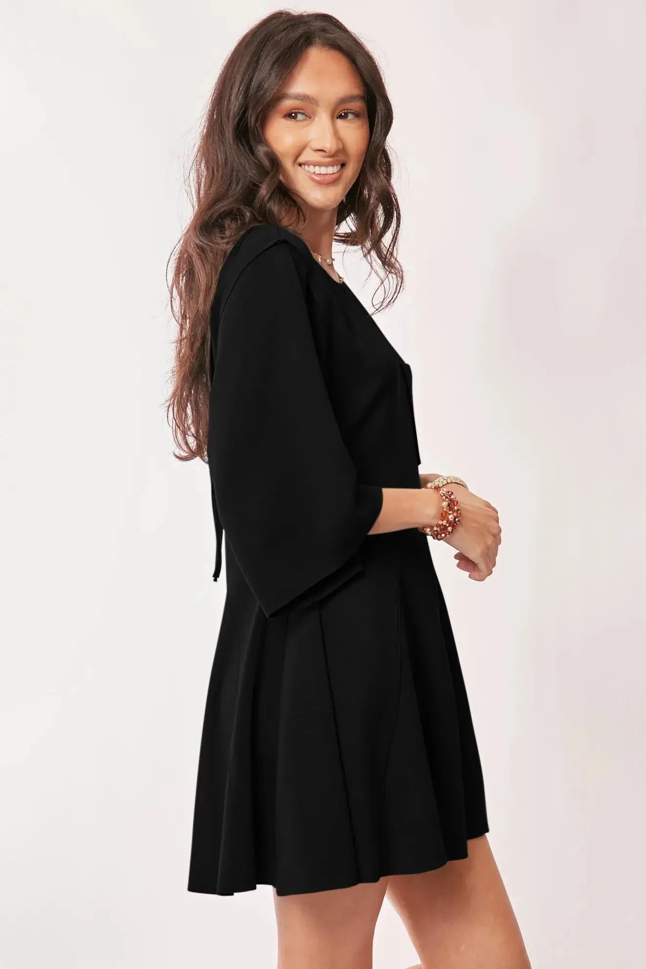 Davi & Dani “Midnight Flutter” Draped-Sleeve Skort Romper - Be Bliss Boutique