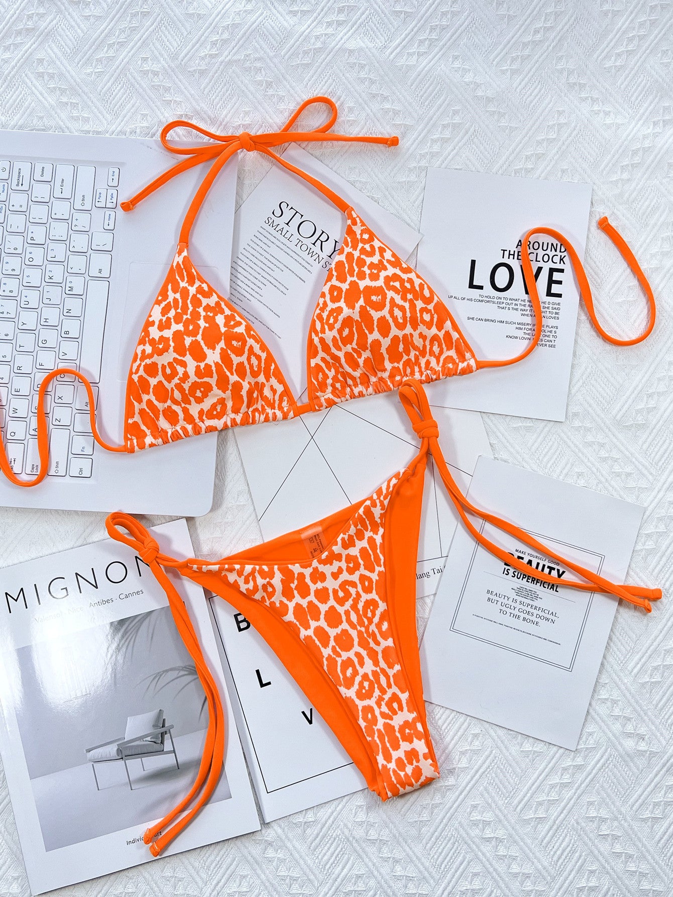 Leopard Print Halter Neck Tie Side Bikini Set - Be Bliss Boutique
