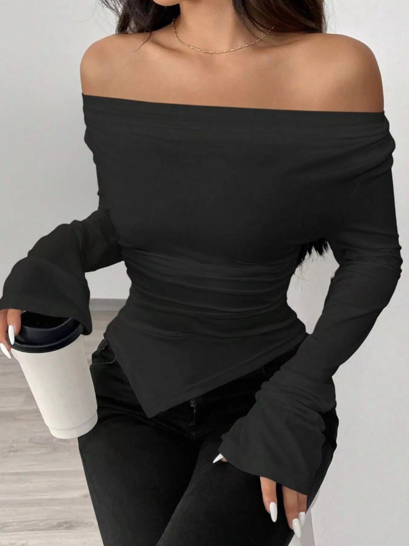 Asymmetrical Long Sleeve Fitted T-Shirt - Be Bliss Boutique