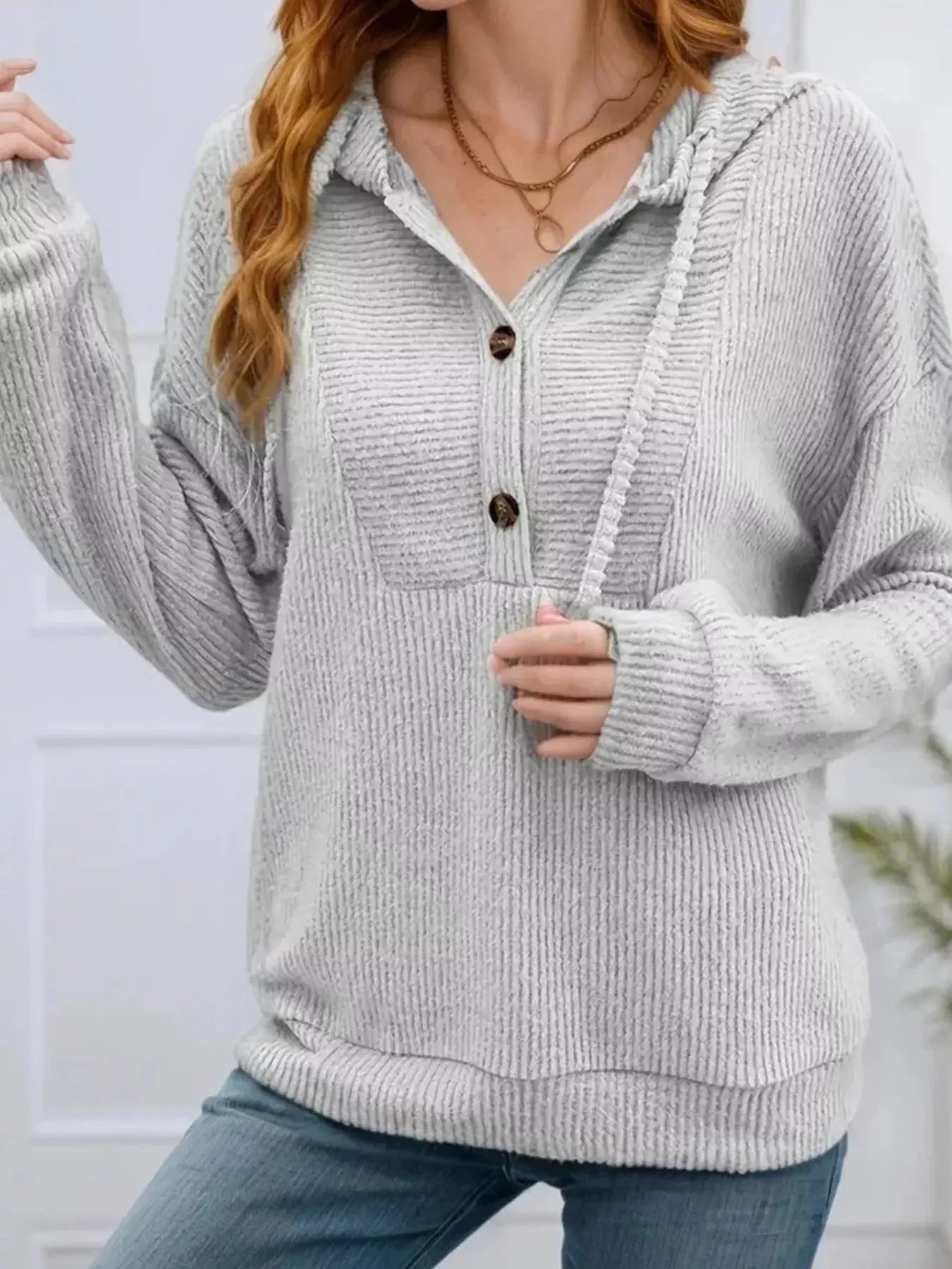 Button Front Drawstring Hoodie - Be Bliss Boutique