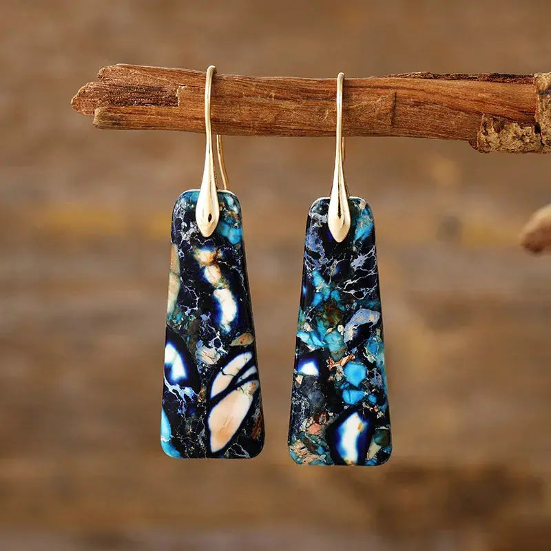 Trapezoid Natural Stone Drop Earrings with Gold or Silver Hooks - Be Bliss Boutique