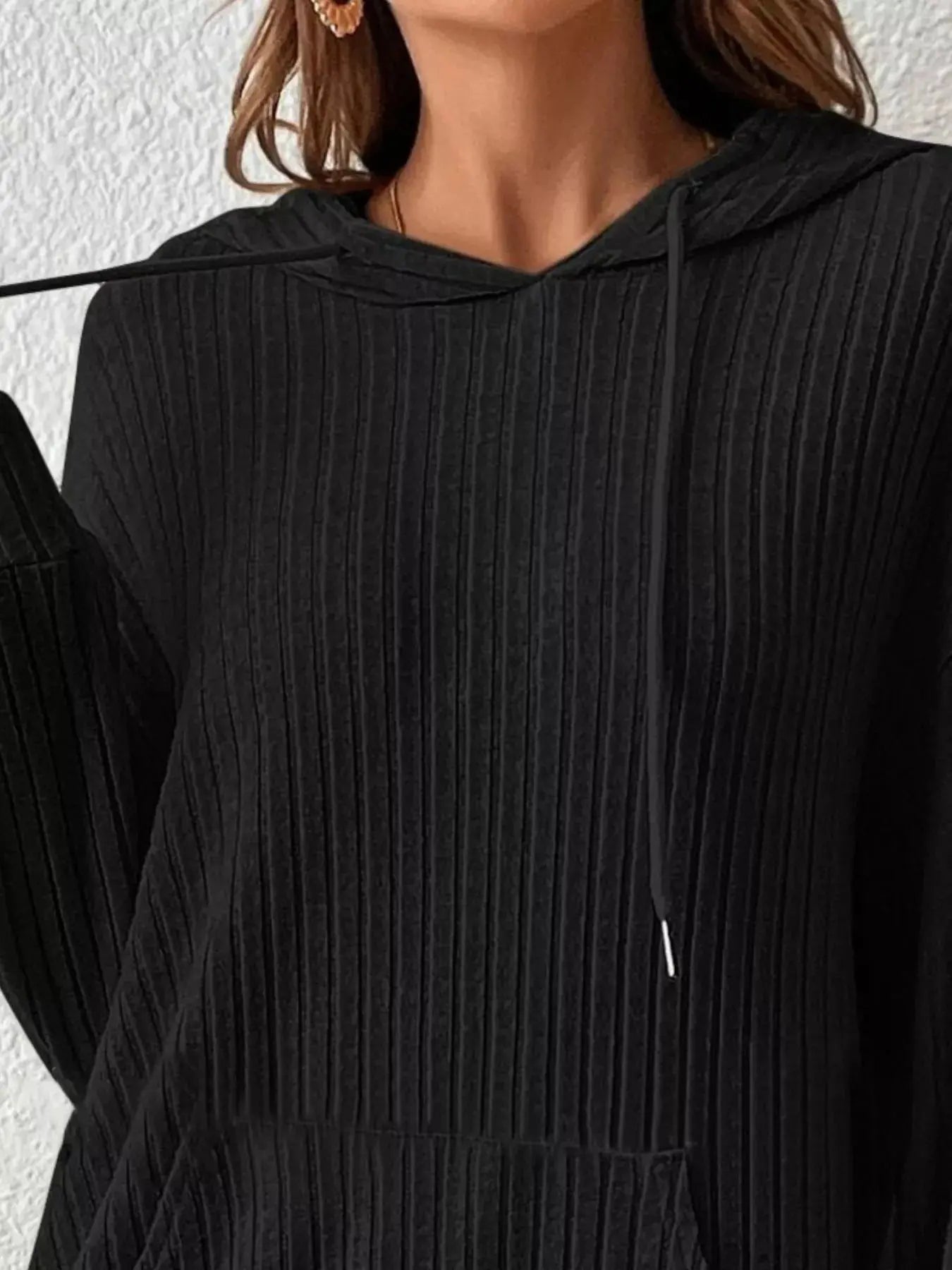 Ribbed Knit Long Sleeve Hoodie - Be Bliss Boutique