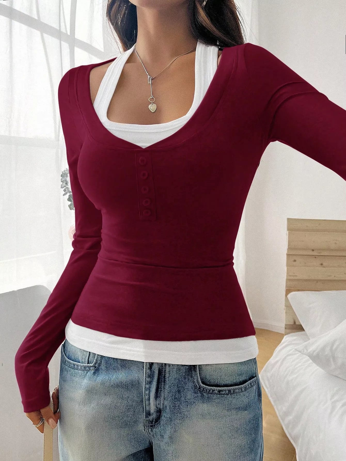 Scoop Neck Long Sleeve T-Shirt - Be Bliss Boutique