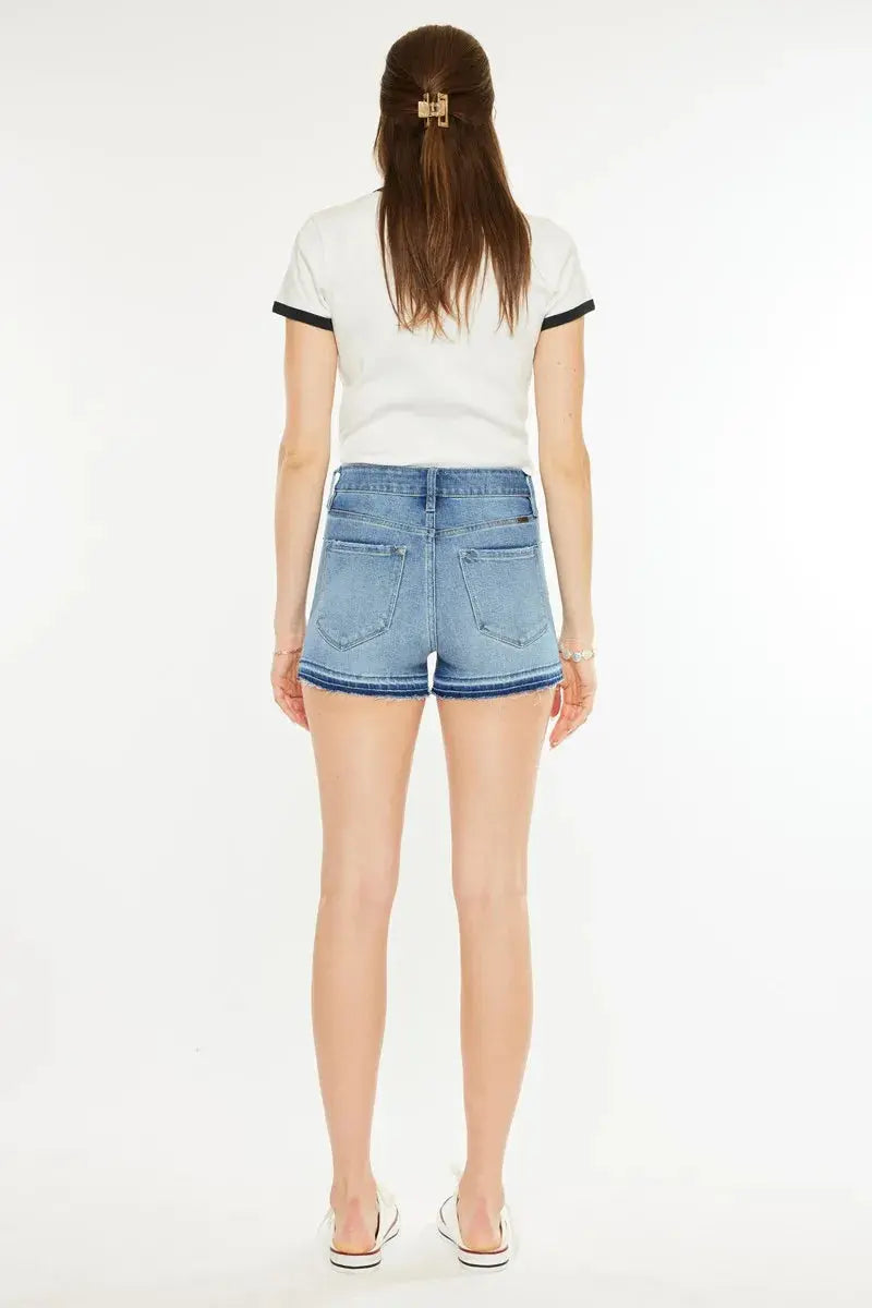 Kancan High Rise Denim Shorts with Release Hem - Be Bliss Boutique