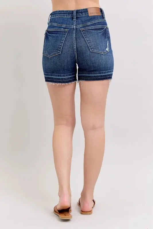 Judy Blue Jeans - Plus Size High Waist Tummy Control Destroy Release Hem Denim Shorts - Be Bliss Boutique
