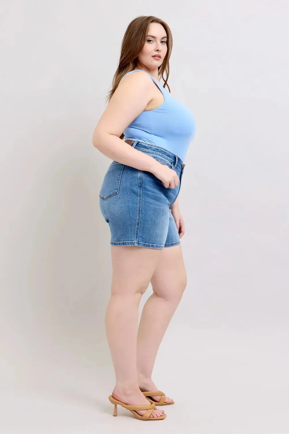 Judy Blue Full Size/Plus Size 2 Button Denim Shorts with Pockets - Be Bliss Boutique