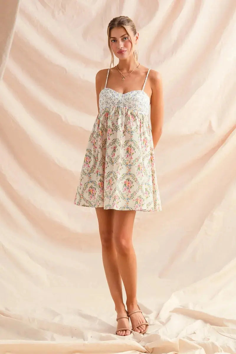 SO ME Mixed Floral Print Sleeveless Mini Dress - Be Bliss Boutique