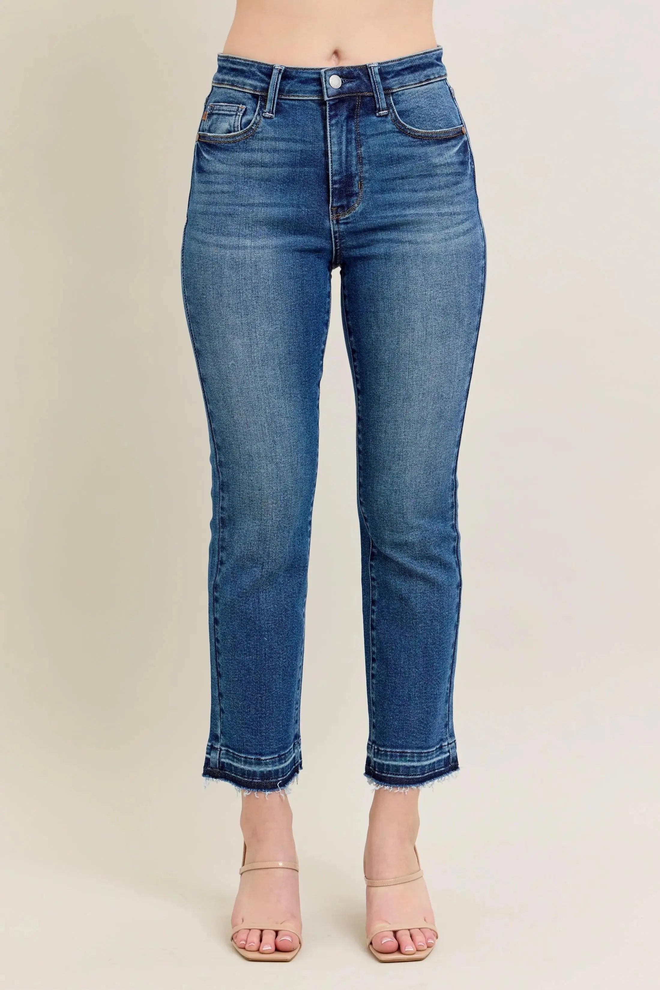 Full Size High Waist Vintage Wash Release Hem Kick Flare Judy Blue Jeans - Be Bliss Boutique