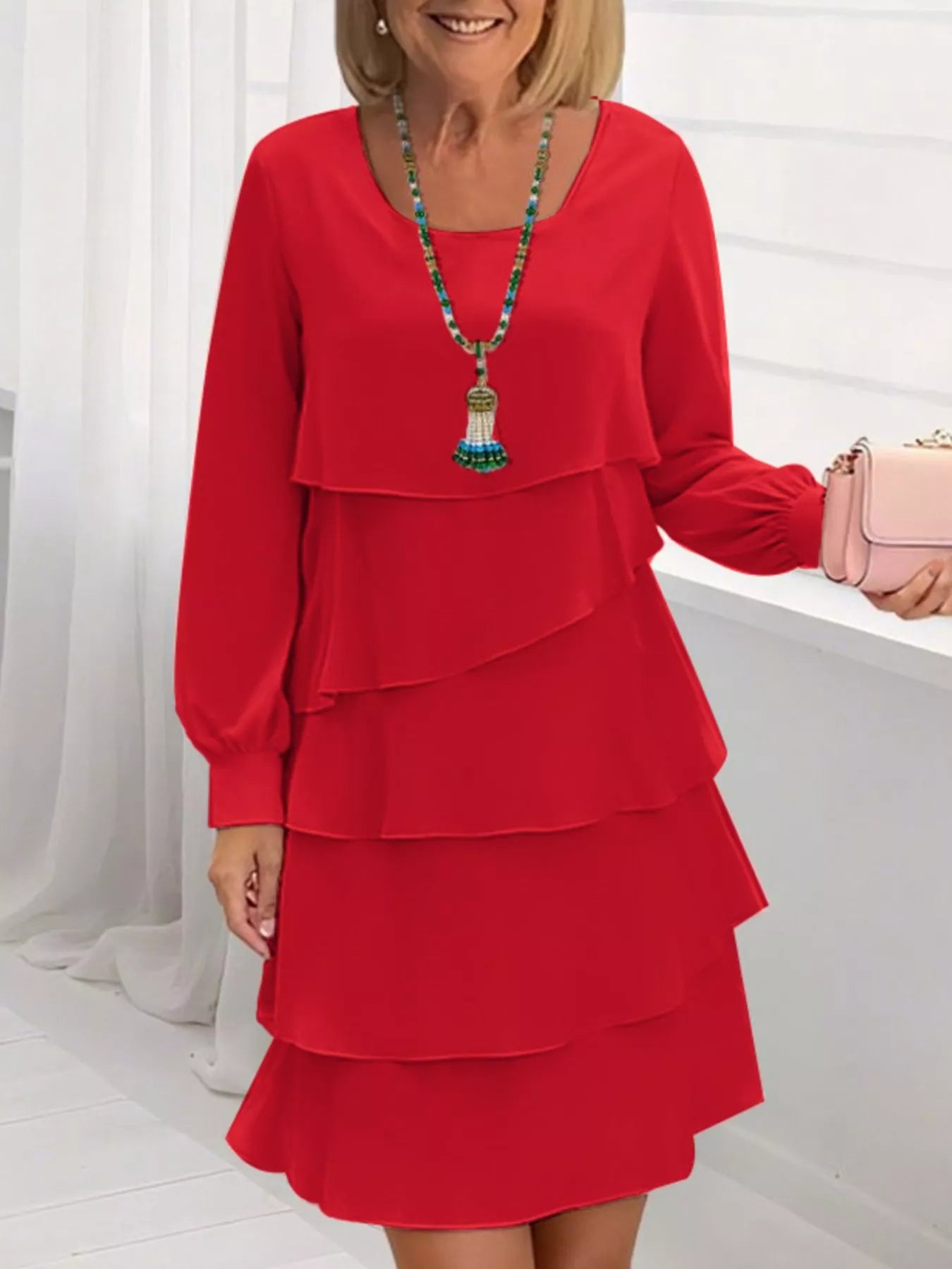 Full Size Layered Long Sleeve Mini Dress Plus Size - Be Bliss Boutique