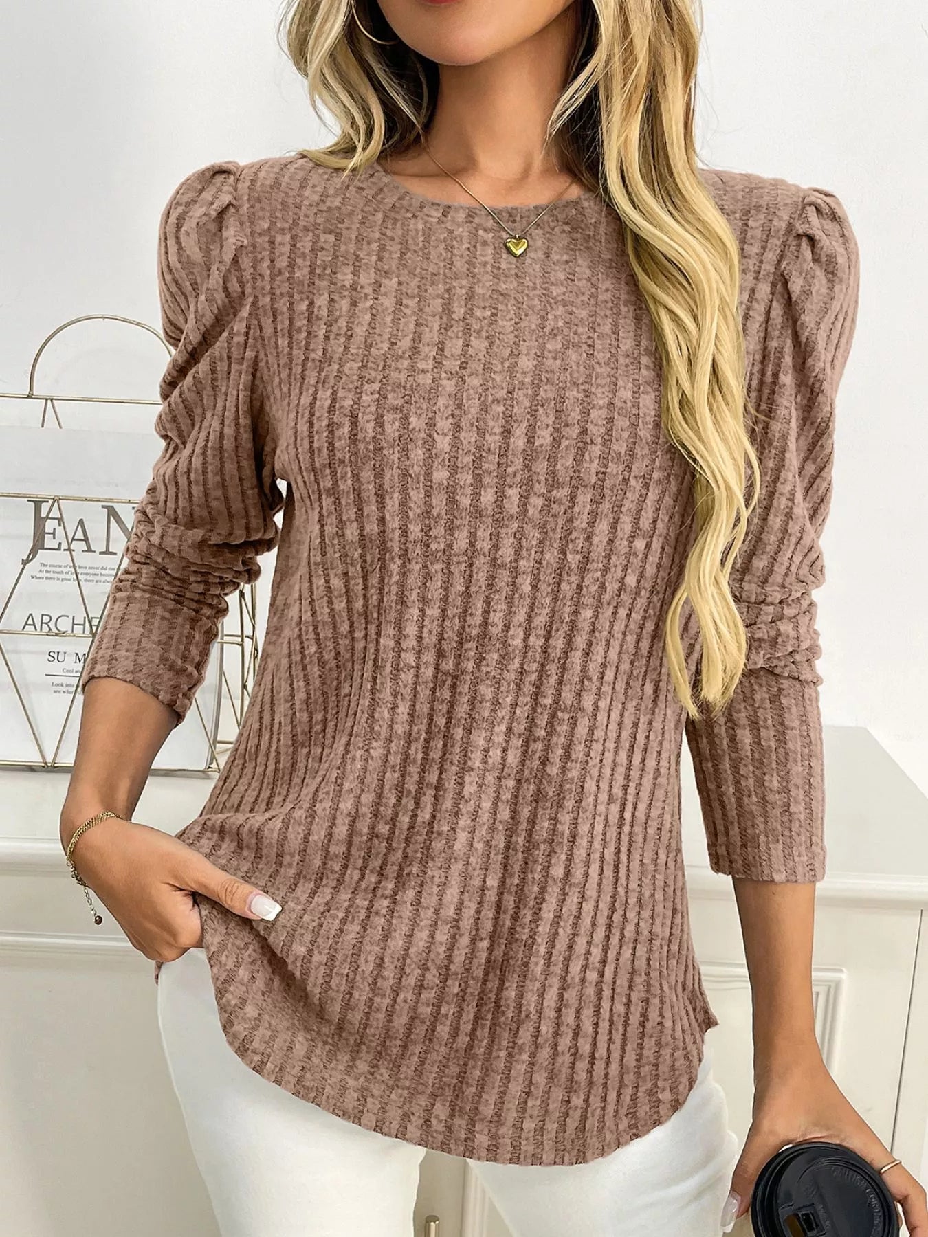 Round Neck Puff Sleeve T-Shirt - Be Bliss Boutique