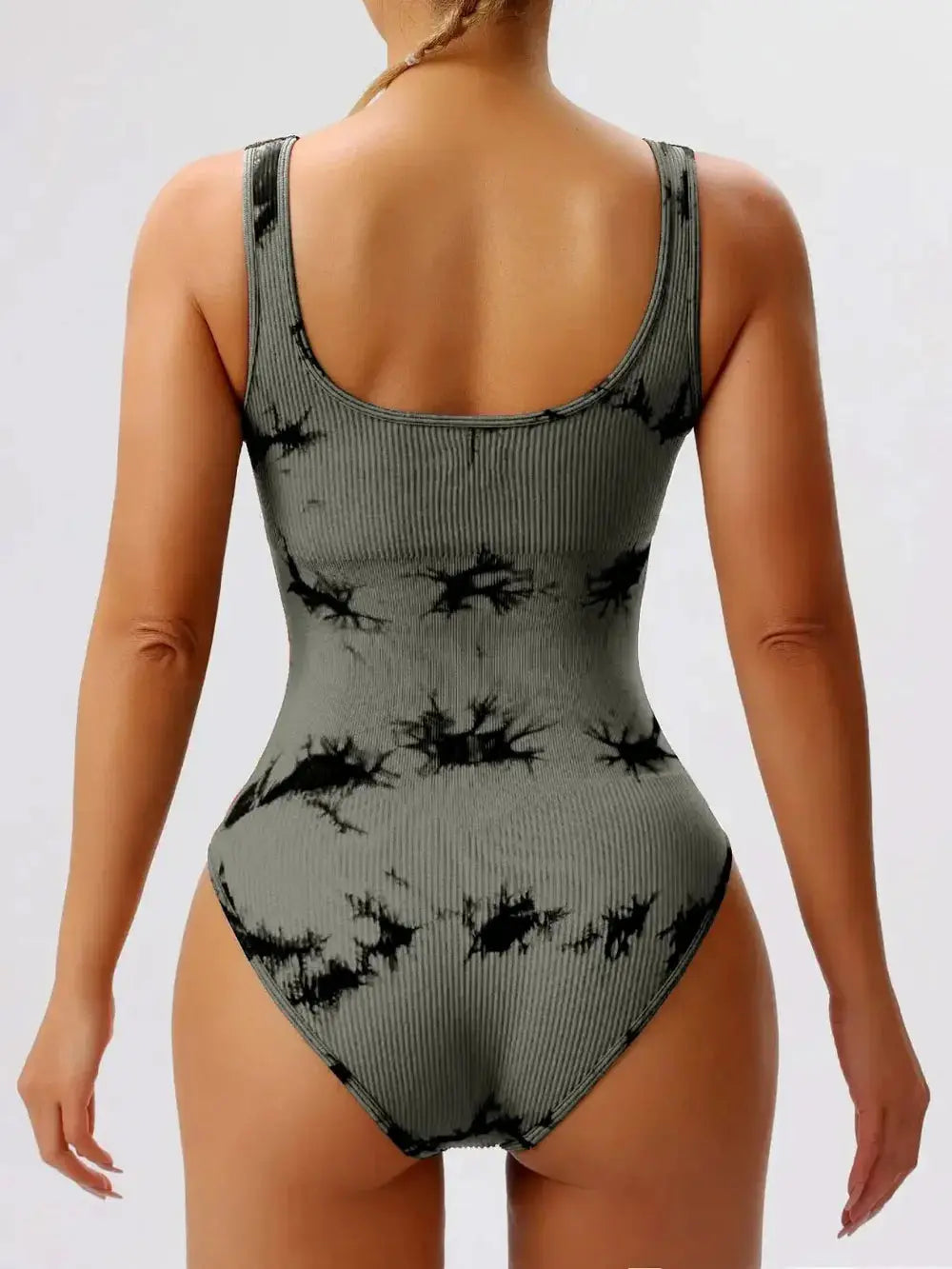 Tie-Dye Scoop Neck Wide Strap Active Bodysuit - Be Bliss Boutique