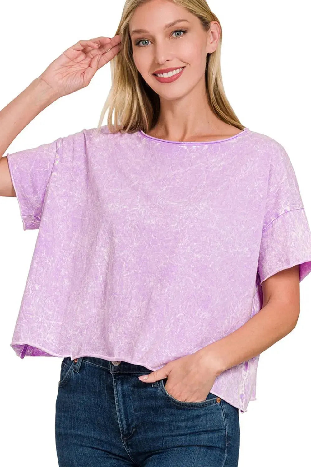 Zenana Lavender Washed Cotton Women's Crop Top Tee - Be Bliss Boutique