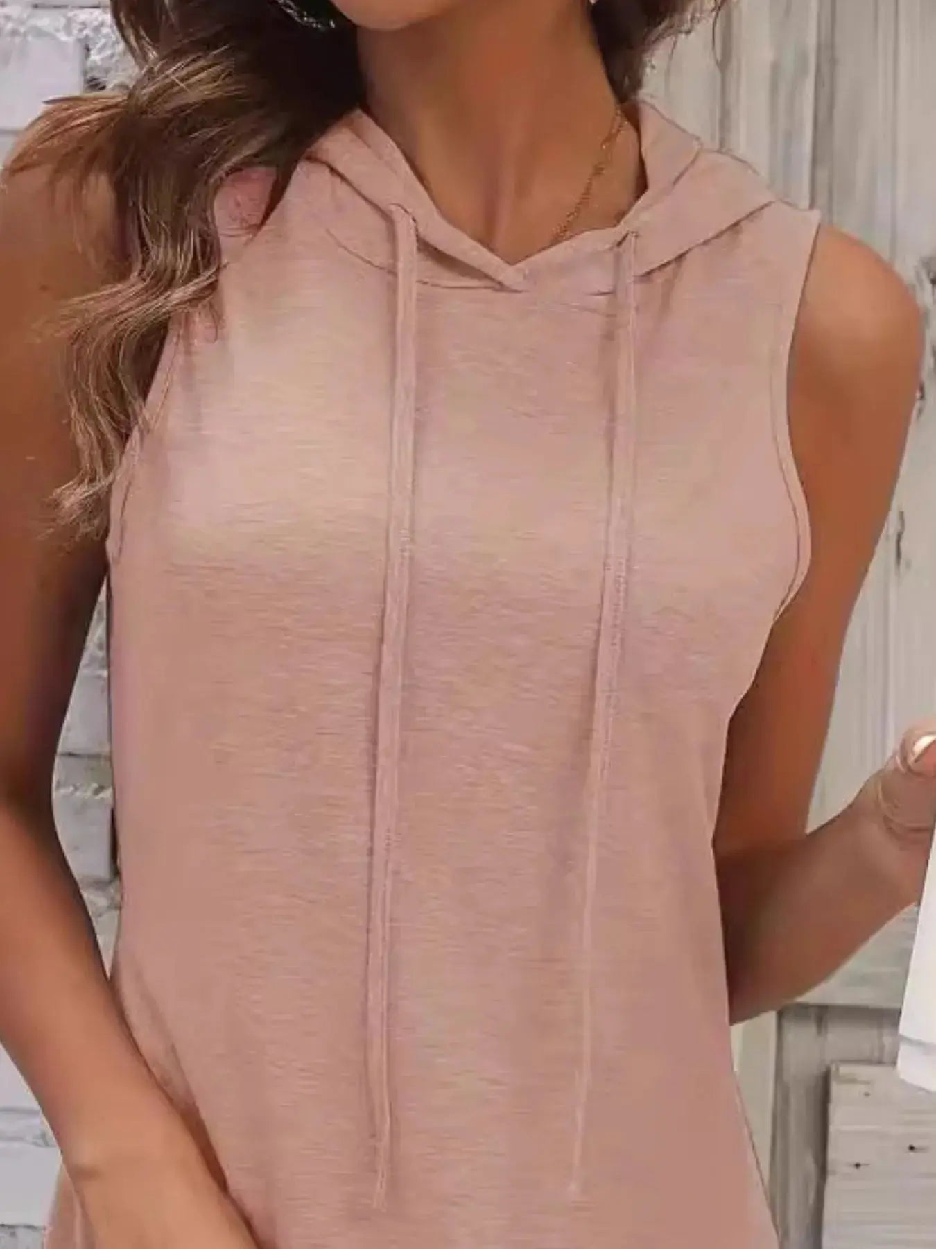 Full Size Drawstring Casual Sleeveless Hooded Mini Dress - Be Bliss Boutique