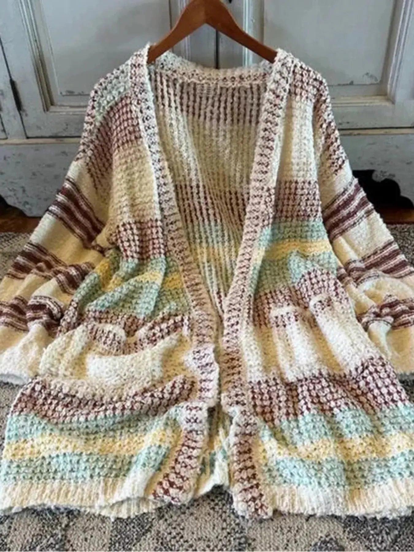 Striped Open Front Longline Cardigan - Be Bliss Boutique