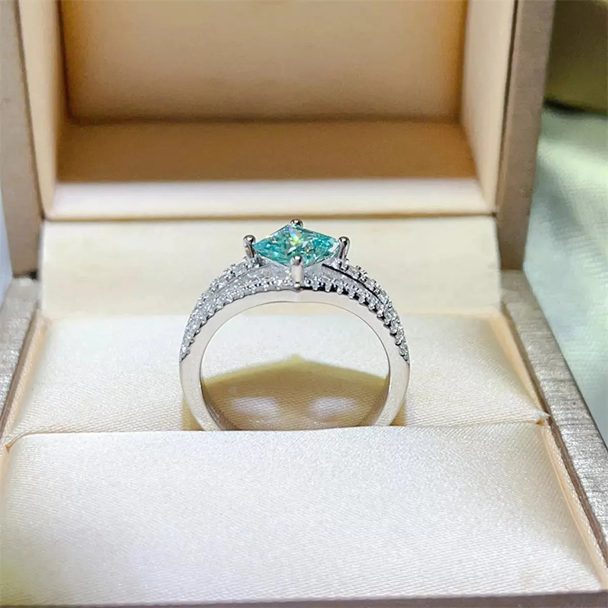 925 Sterling Silver Turquoise 1 Carat Moissanite Ring - Be Bliss Boutique