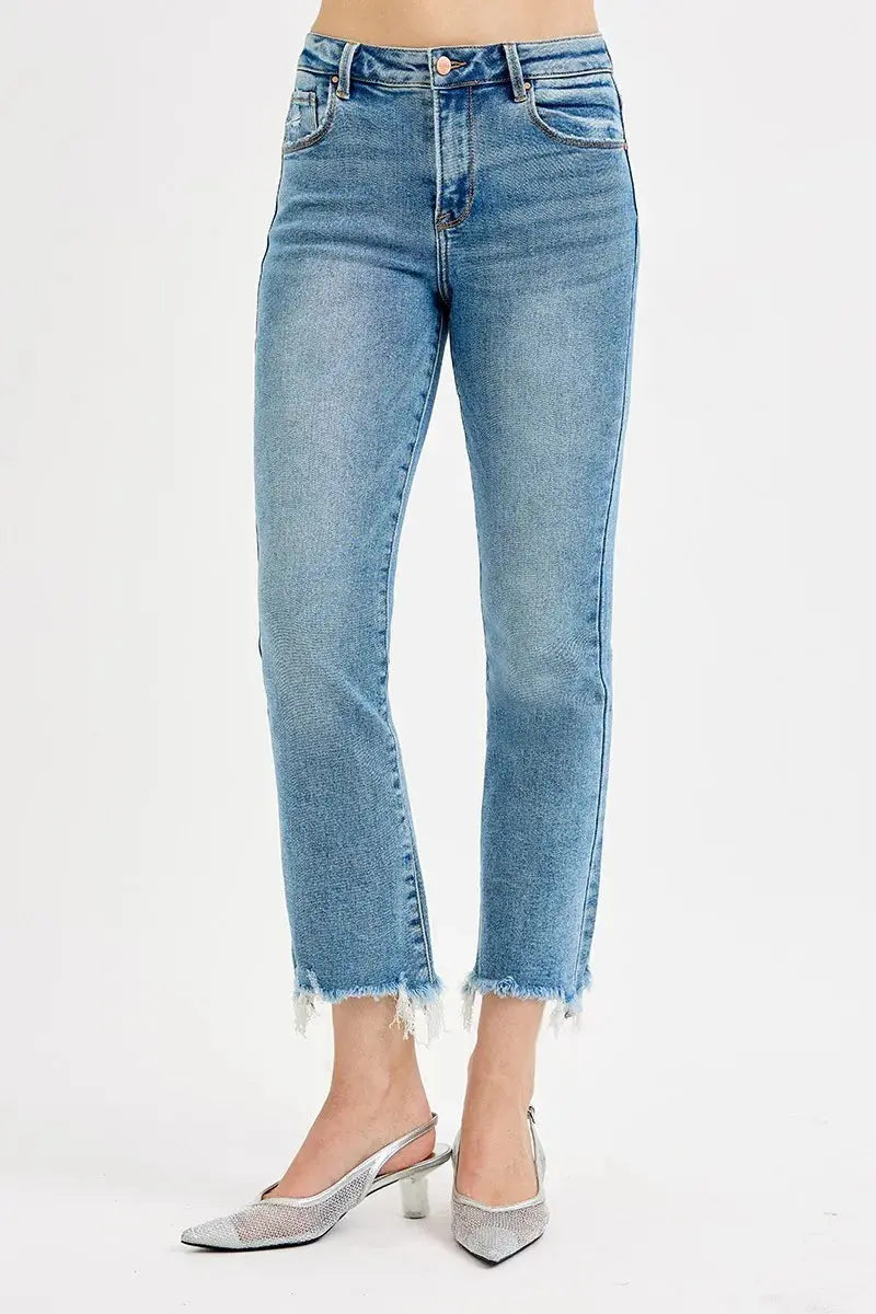 Full Size High Rise Crop Straight Slim Medium Wash RISEN Jeans - Be Bliss Boutique