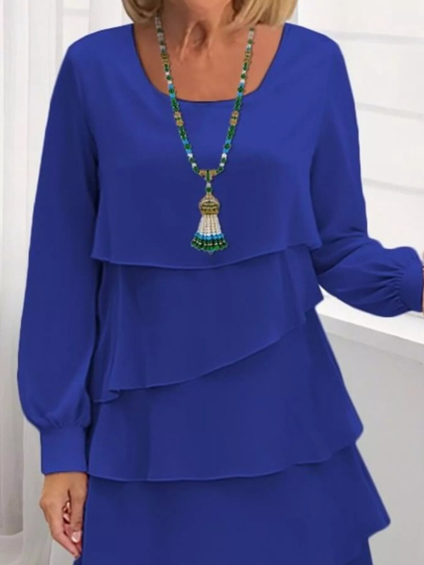 Full Size Layered Long Sleeve Mini Dress Plus Size - Be Bliss Boutique