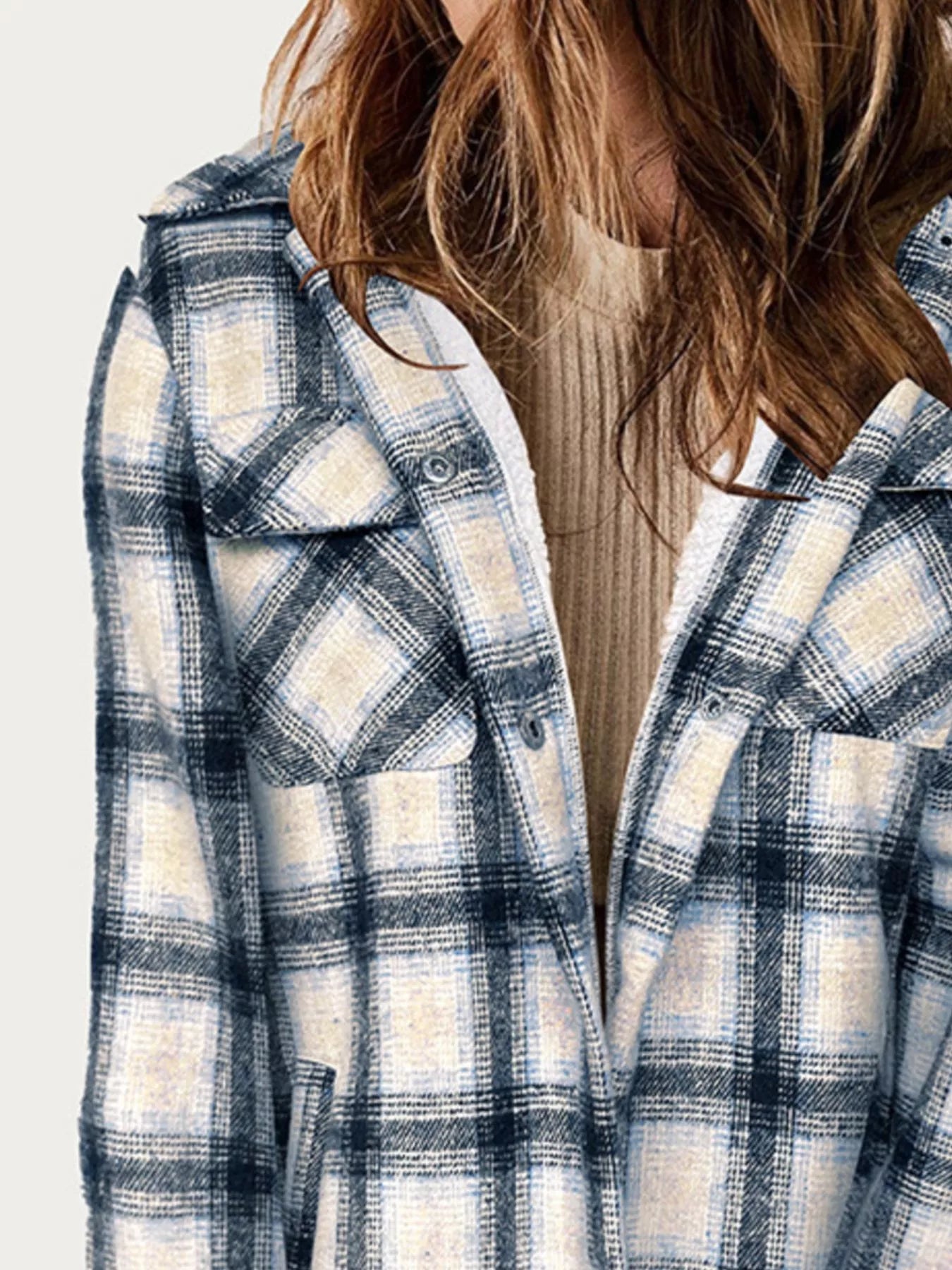 Oversized Plaid Long Sleeve Fleece Jacket -  Be Bliss Boutique
