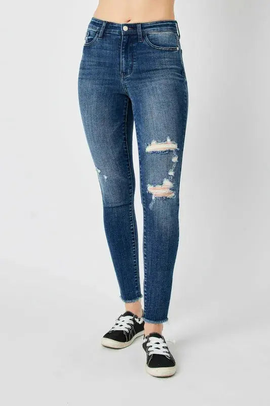 Full Size High Waist Distressed Skinny Leg Judy Blue Jeans - Be Bliss Boutique