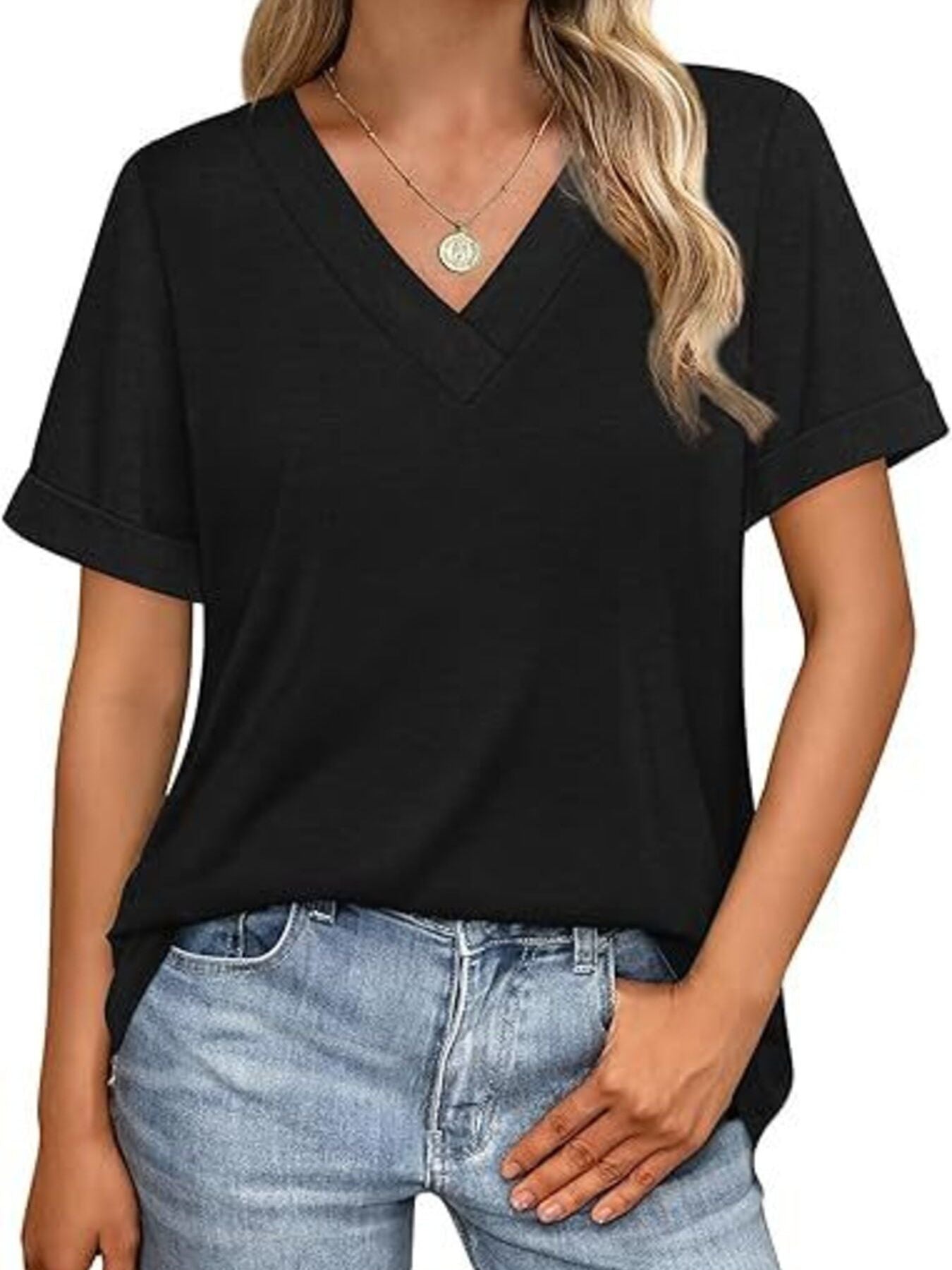 Casual V Neck Short Sleeve T Shirt - Be Bliss Boutique