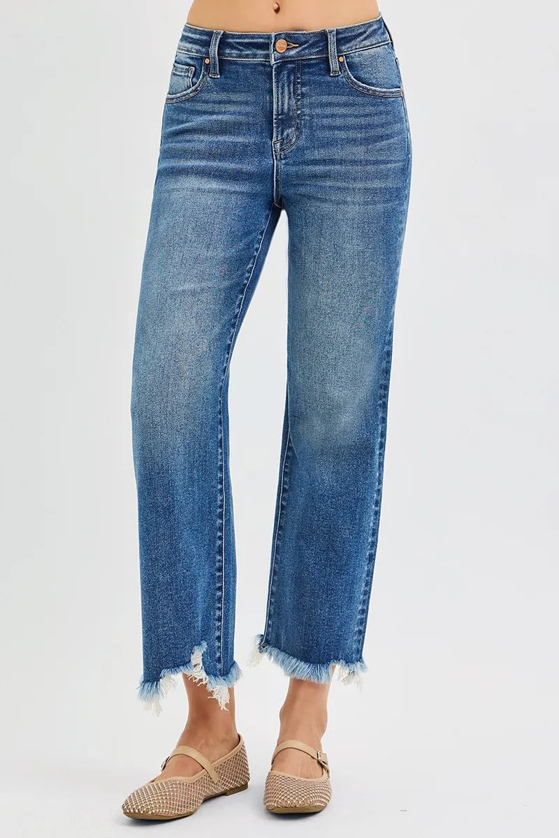 RISEN Full Size Mid Rise Crop Straight Jeans Plus Size -  Be Bliss Boutique