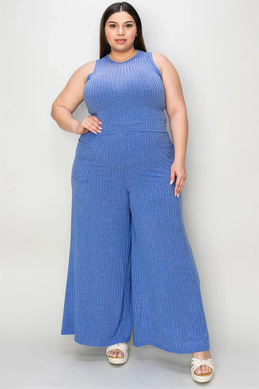 Basic Bae Full Size Ribbed Tank and Wide Leg Pants Set - Be Bliss Boutique