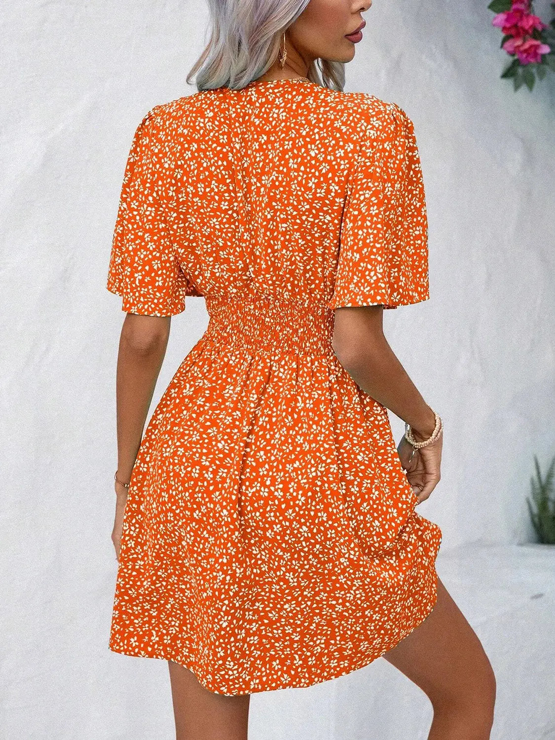 Printed V-Neck Half Sleeve Mini Dress - Be Bliss Boutique