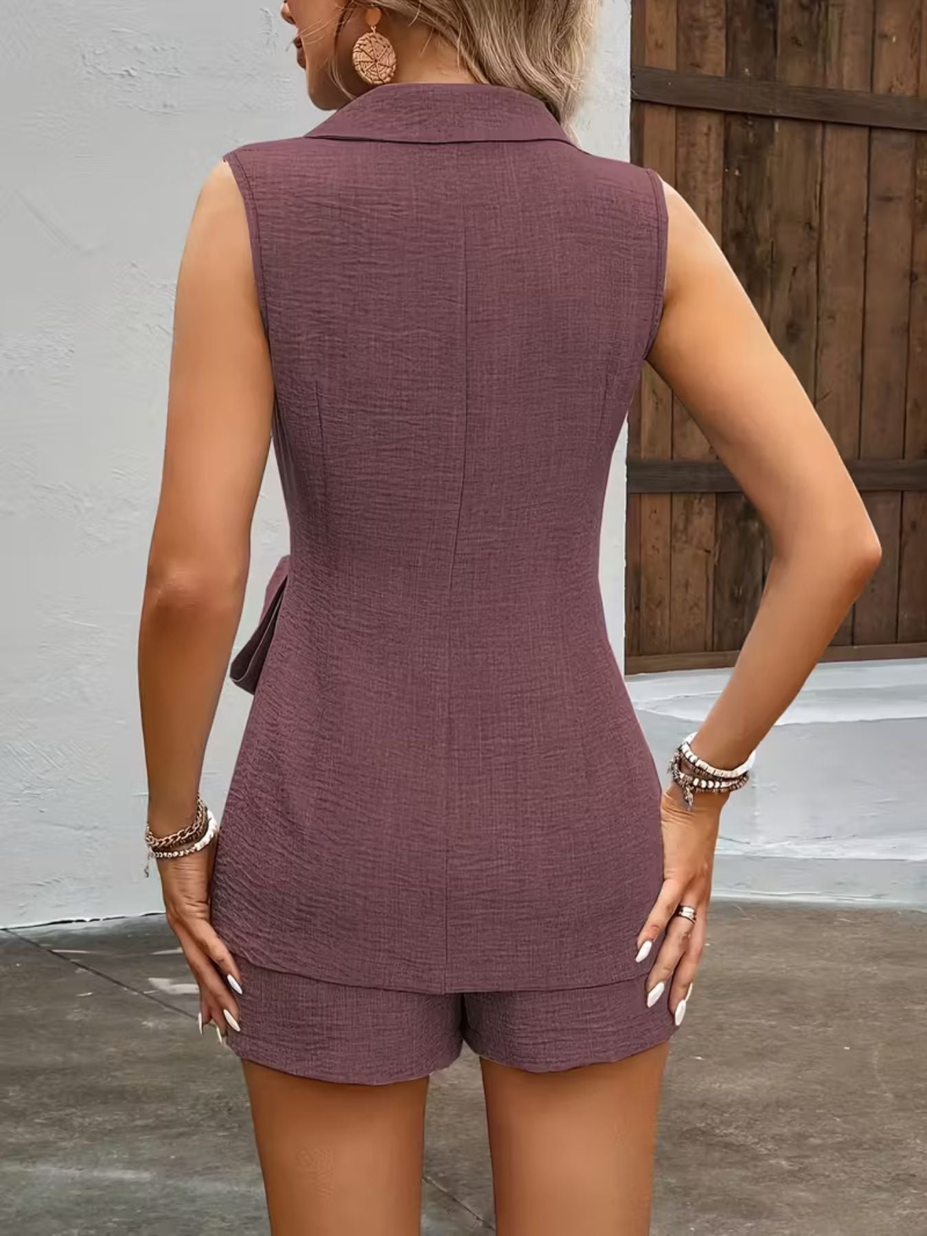 Sleeveless Blazer & Shorts Set with Tie Waist - Be Bliss Boutique