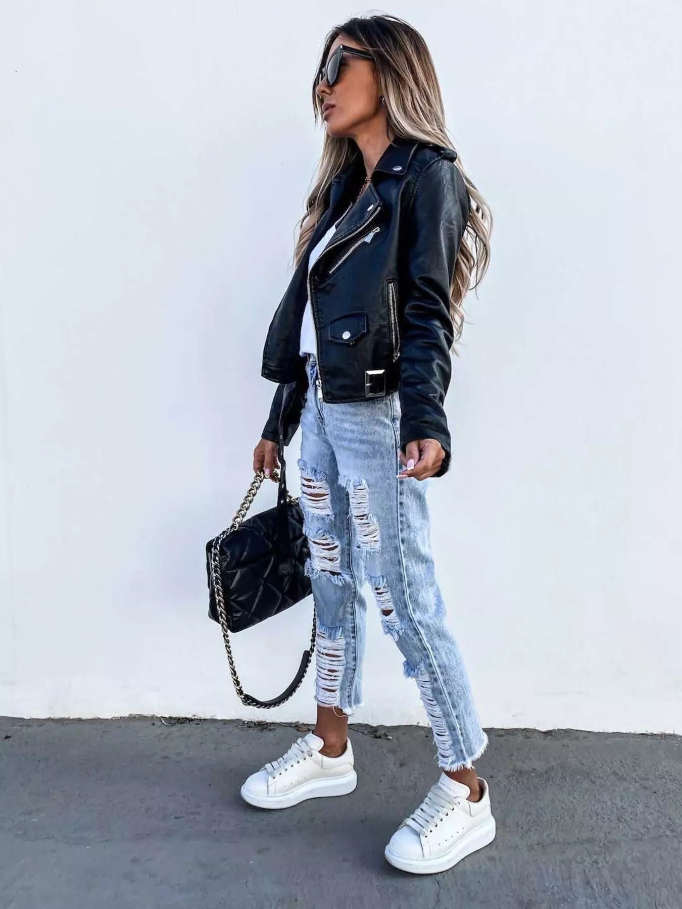 Full Size Zip Up Leather Motorcycle Biker Jacket Plus Size -  Be Bliss Boutique