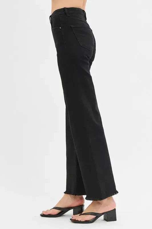 Full Size Tummy Control High Rise Wide Leg Black RISEN Jeans - Be Bliss Boutique