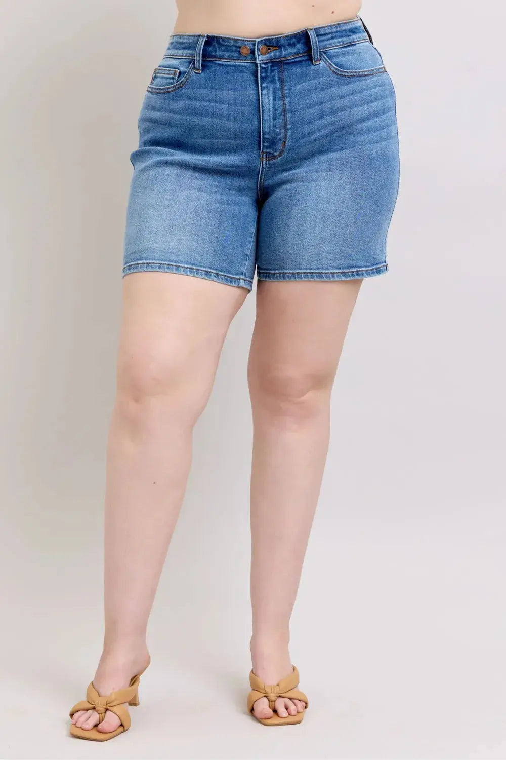 Judy Blue Full Size/Plus Size 2 Button Denim Shorts with Pockets - Be Bliss Boutique