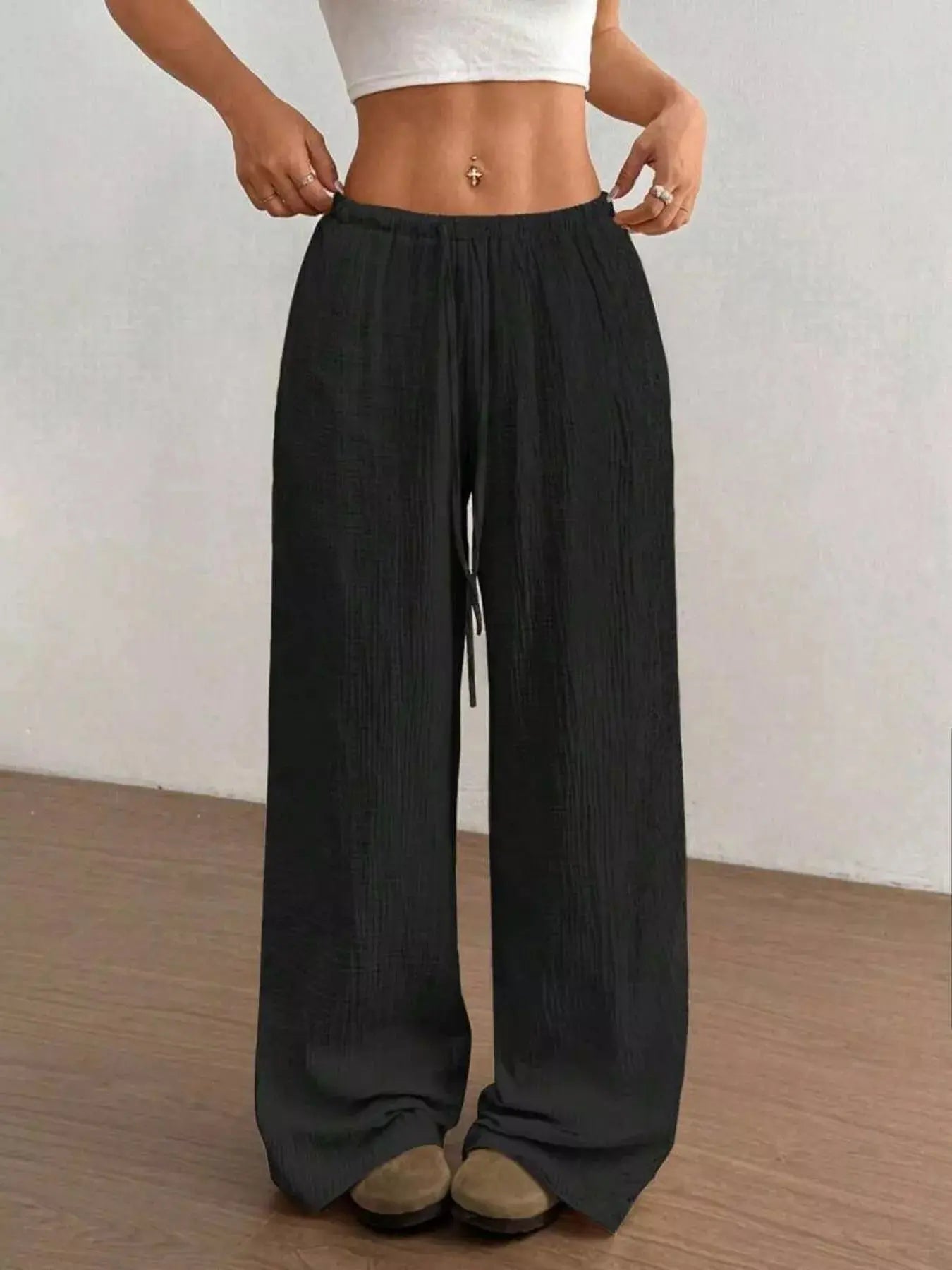 Plus Size Drawstring Wide Leg Pants - Be Bliss Boutique