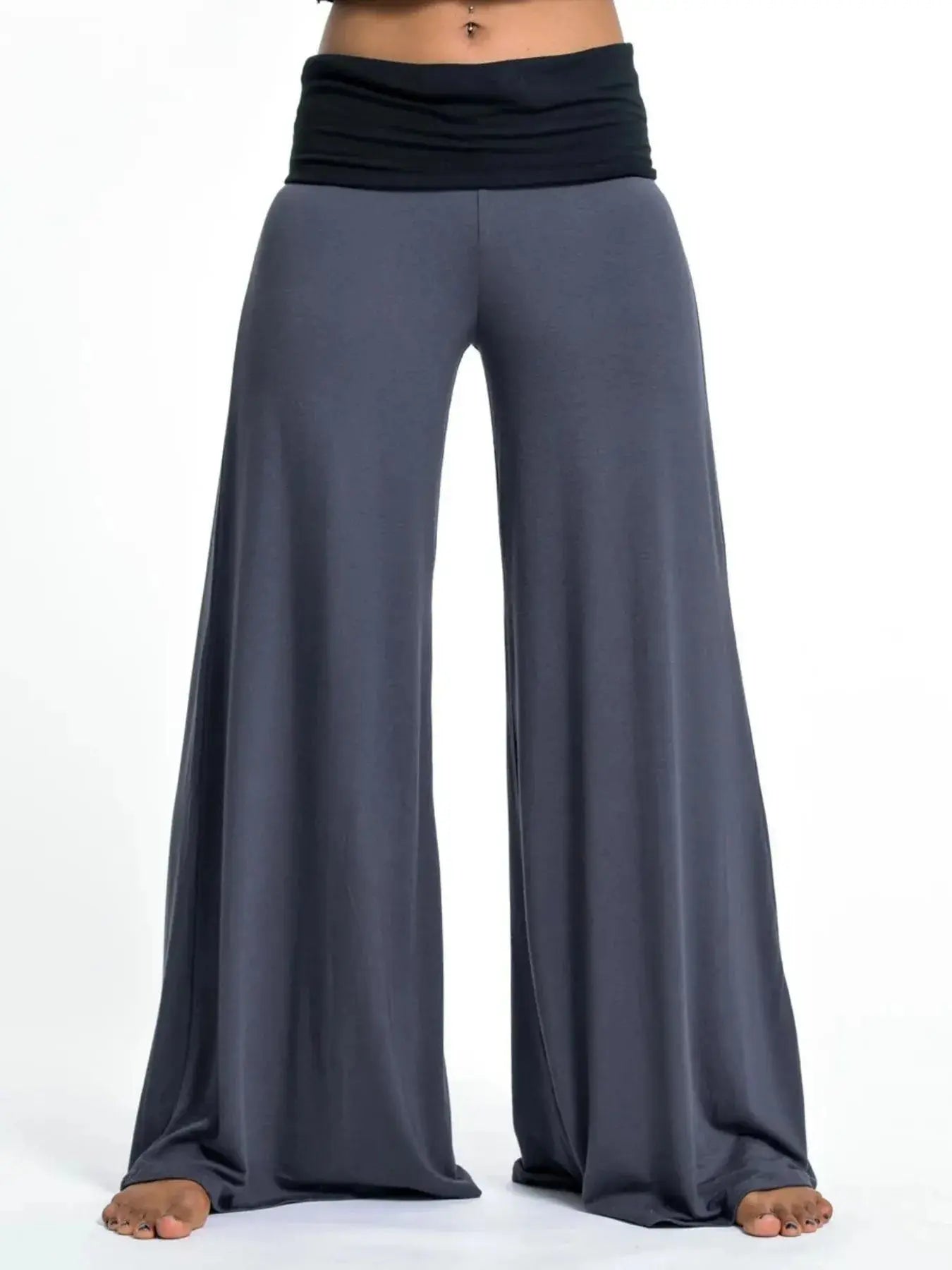 High Waisted Wide Leg Yoga Pants with Contrast Waistband - Be Bliss Boutique