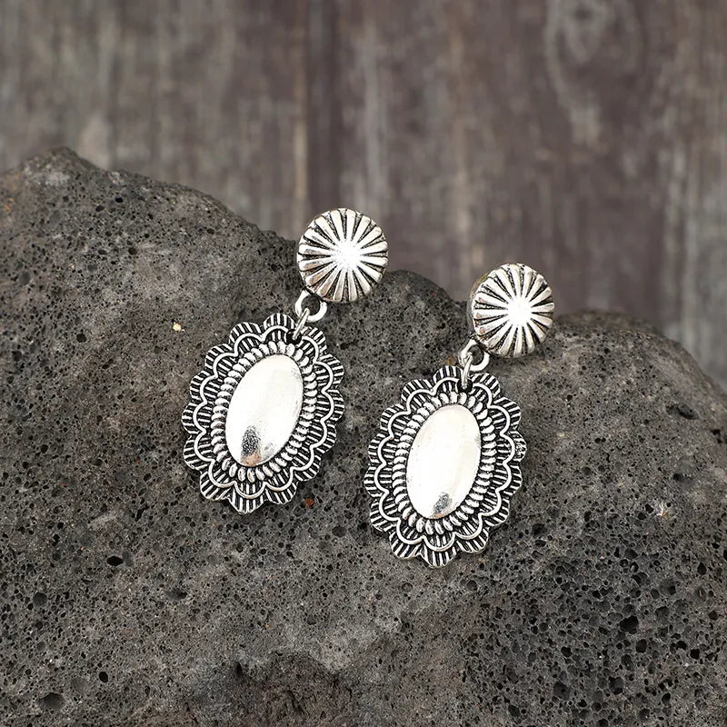 Vintage Floral Engraved Alloy Dangle Earrings - Be Bliss Boutique