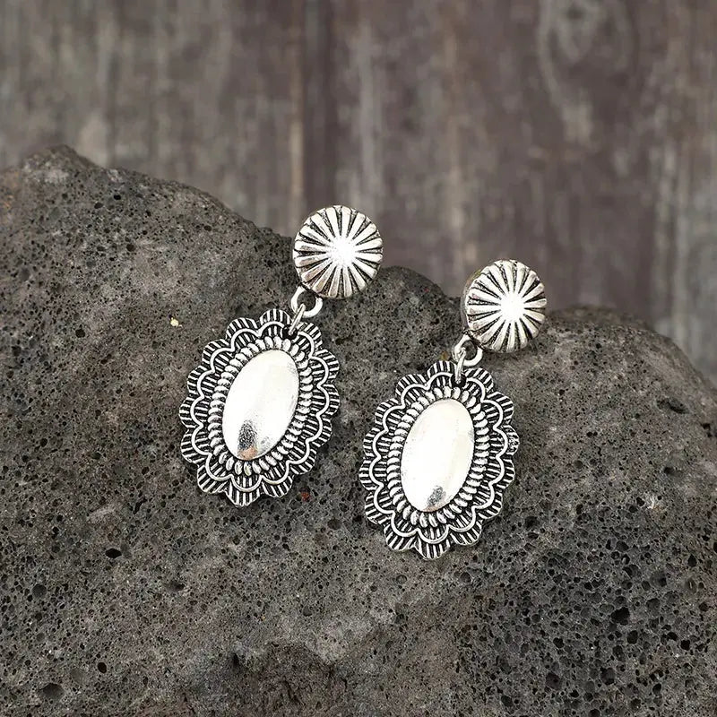 Vintage Floral Engraved Alloy Dangle Earrings - Be Bliss Boutique
