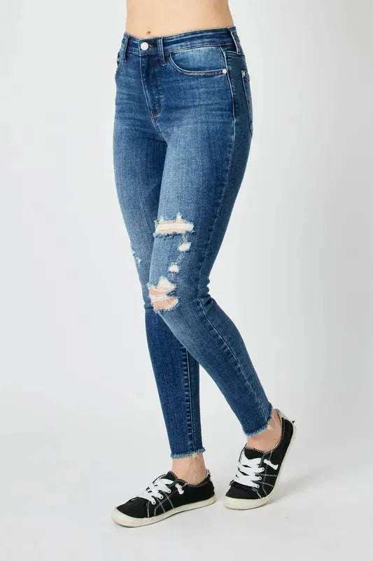Full Size High Waist Distressed Skinny Leg Judy Blue Jeans - Be Bliss Boutique