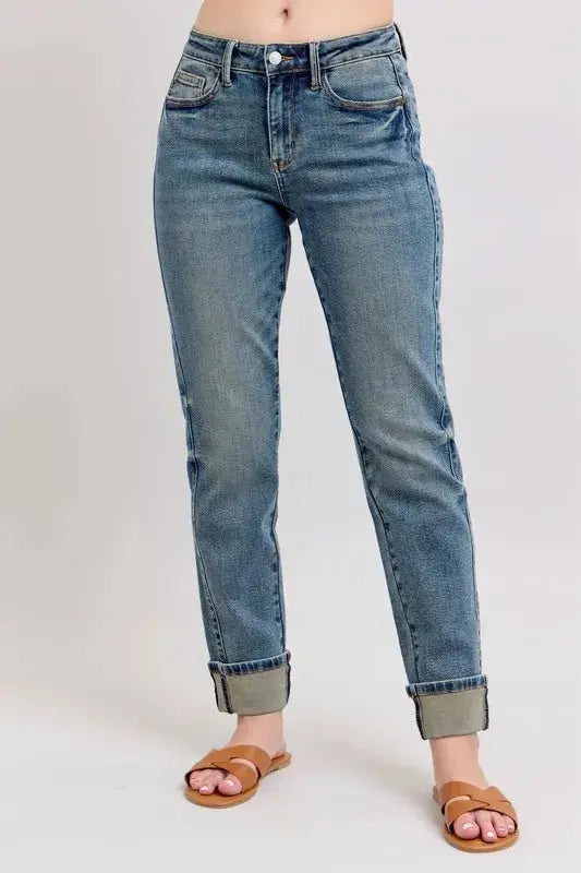 Full Size/Plus Size Mid Rise Vintage Wash Boyfriend Judy Blue Jeans - Be Bliss Boutique