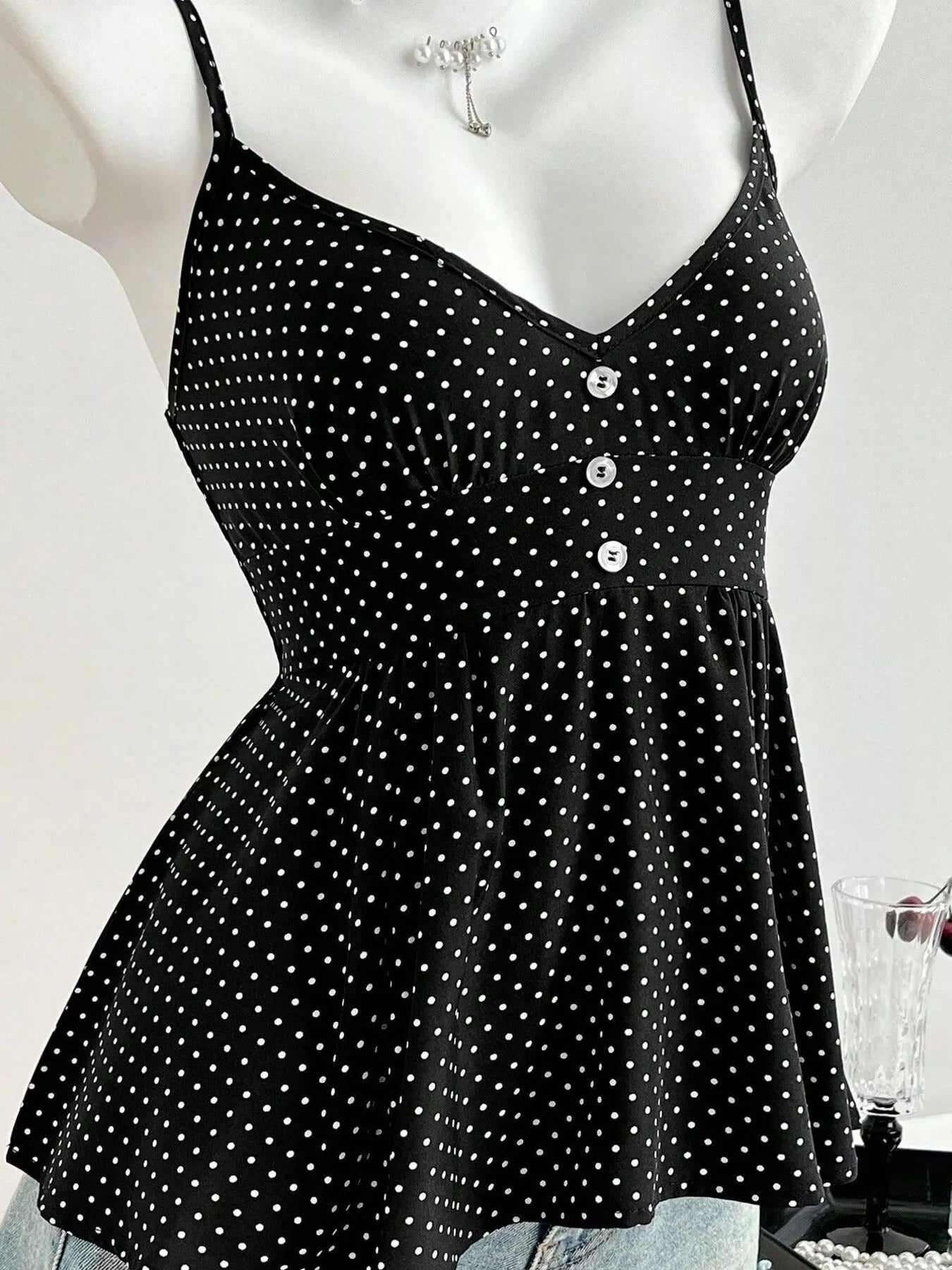 Polka Dot V Neck Cami Top - Be Bliss Boutique