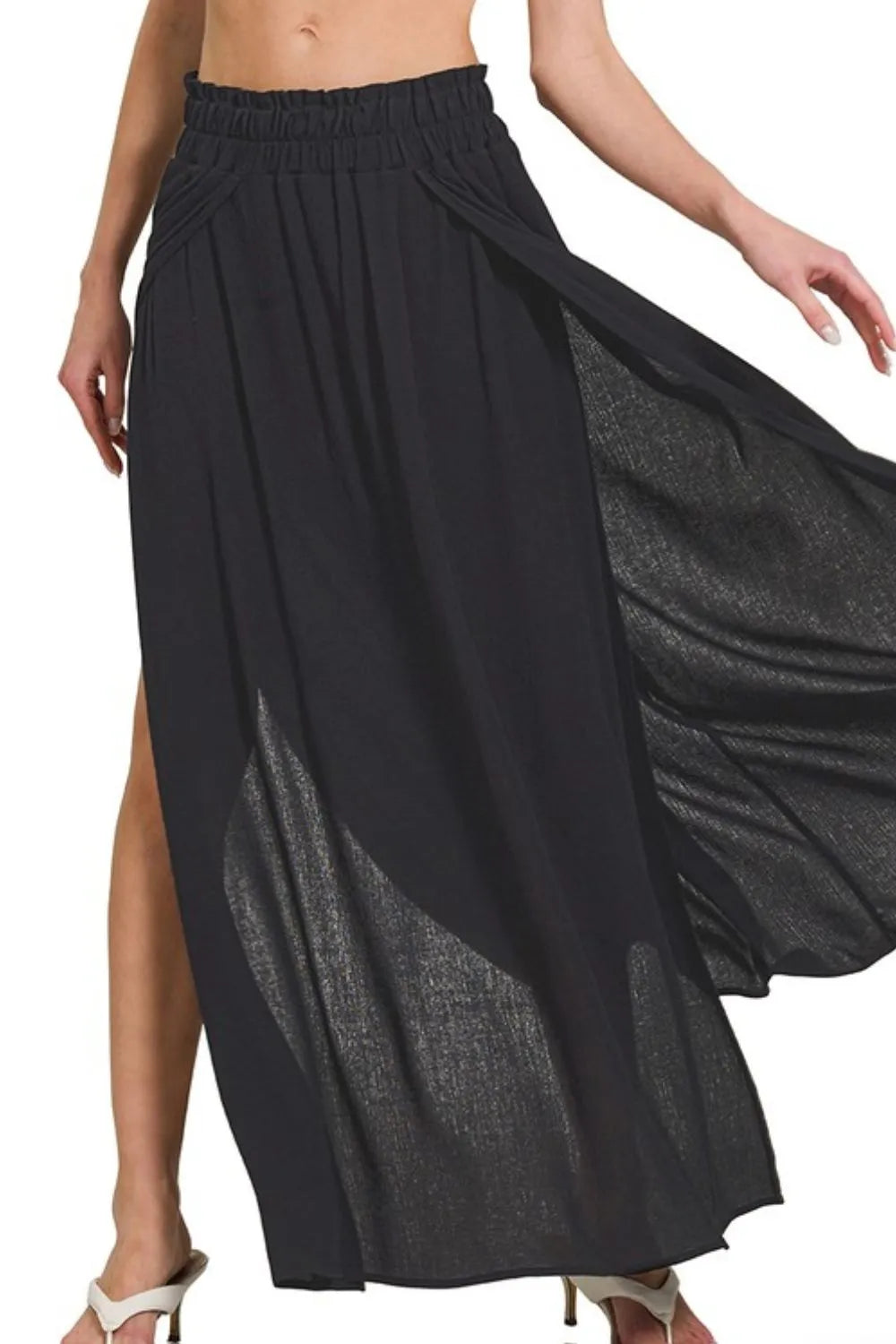 Zenana “Coastal Breeze” Crinkle Split-Leg Gauze Maxi Skirt - Be Bliss Boutique