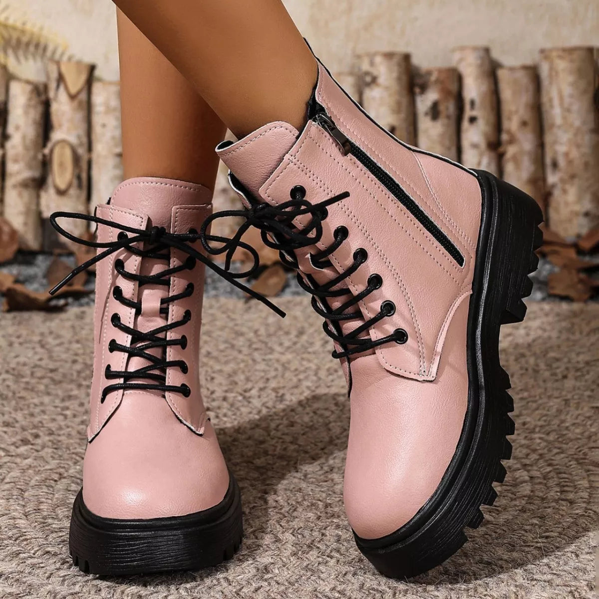 Lace-Up Ankle Combat Boots - Be Bliss Boutique