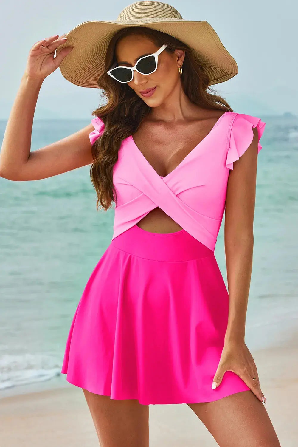 Cutout V-Neck Backless One Piece Swim Dress - Be Bliss Boutique