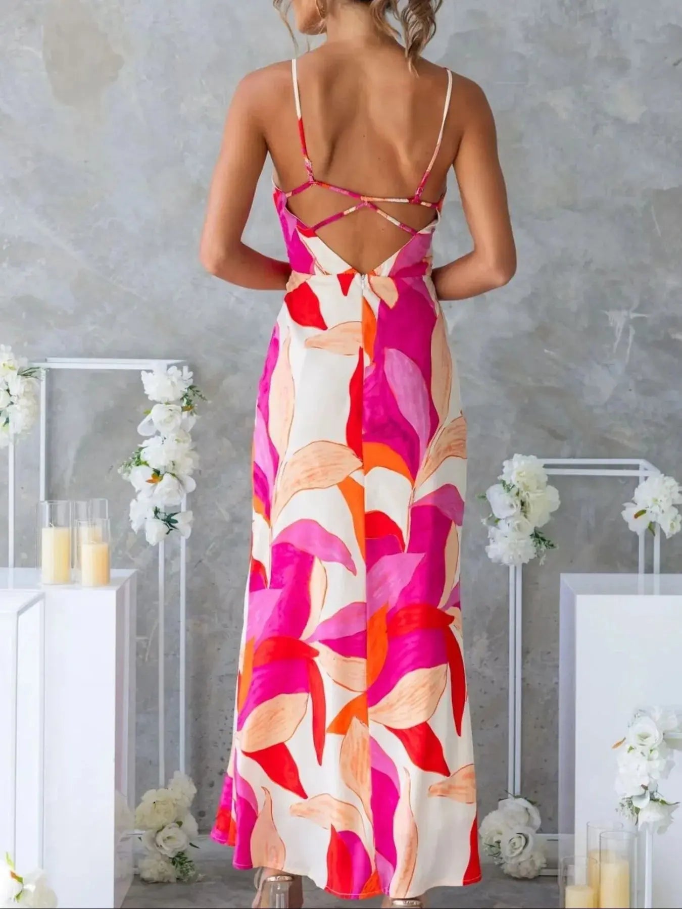Printed Backless Sleeveless Maxi Dress - Be Bliss Boutique