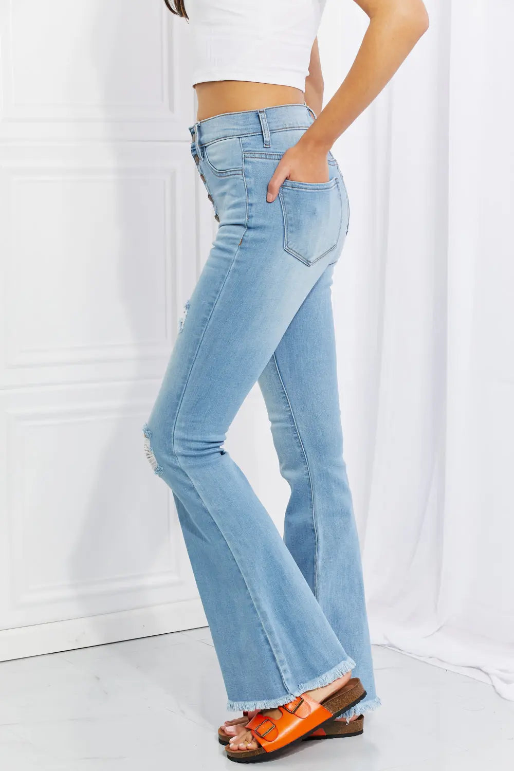 Vibrant MIU Full Size Jess Button Flare Jeans - Be Bliss Boutique