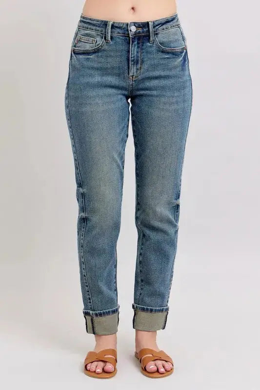 Full Size/Plus Size Mid Rise Vintage Wash Boyfriend Judy Blue Jeans - Be Bliss Boutique