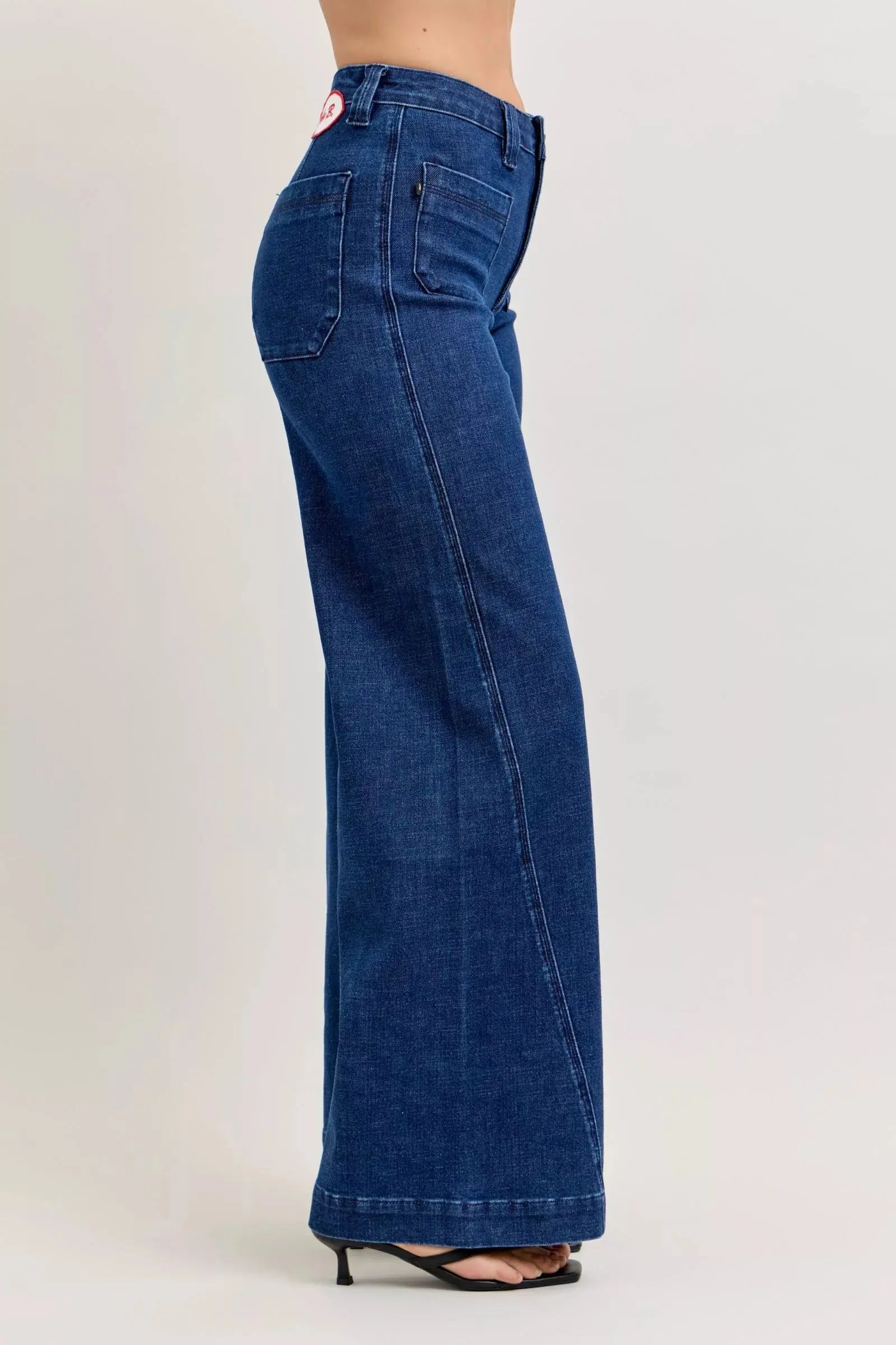Judy Blue High-Waisted Retro Wide Jeans with Patch Pkts & Twisted Seams - Be Bliss Boutique