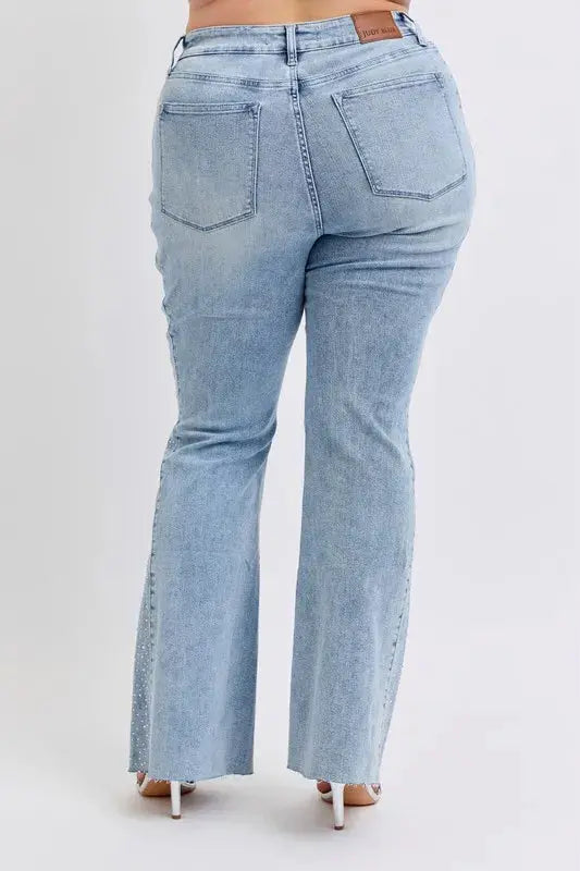 Mid Rise Rhinestone Side Panel Flare Judy Blue Jeans - Be Bliss Boutique