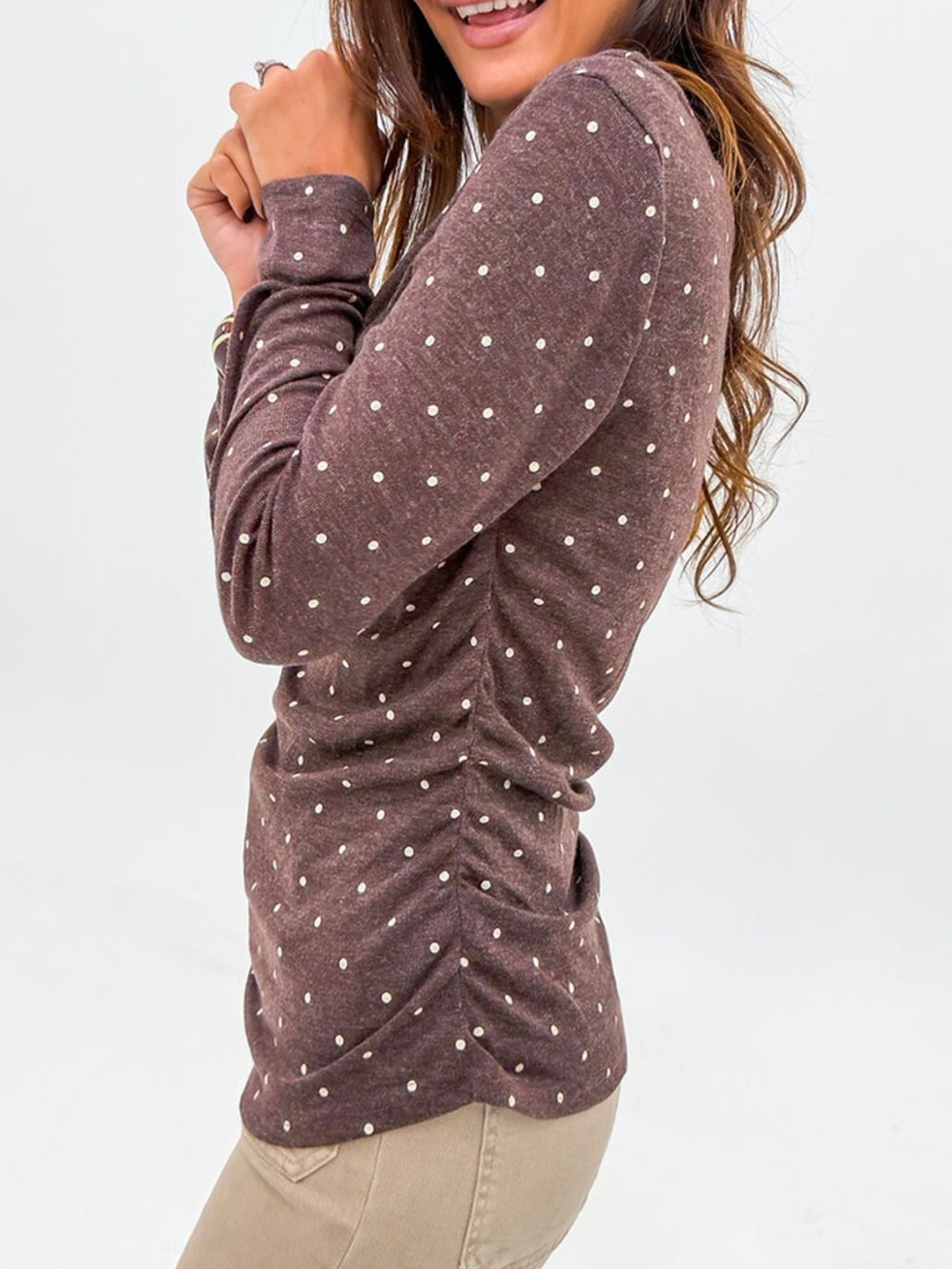 Polka Dot Boat Neck Knit Long Sleeve Shirt - Be Bliss Boutique