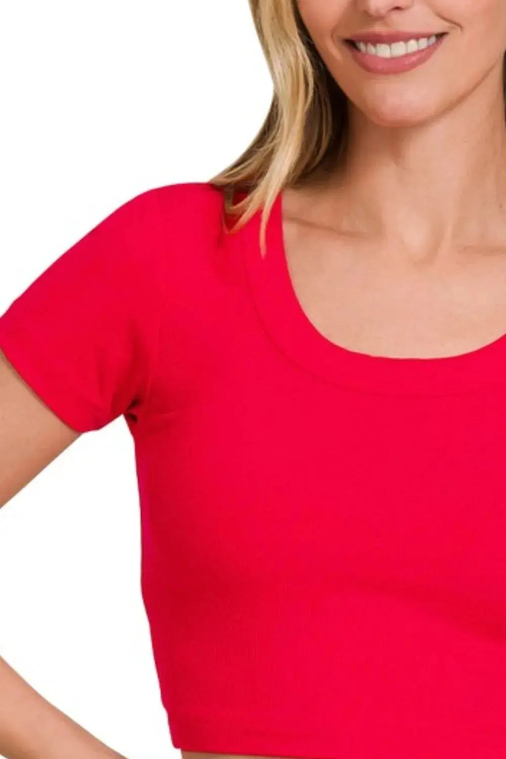 Zenana Ribbed Scoop Neck Short Sleeve Crop Top - Be Bliss Boutique