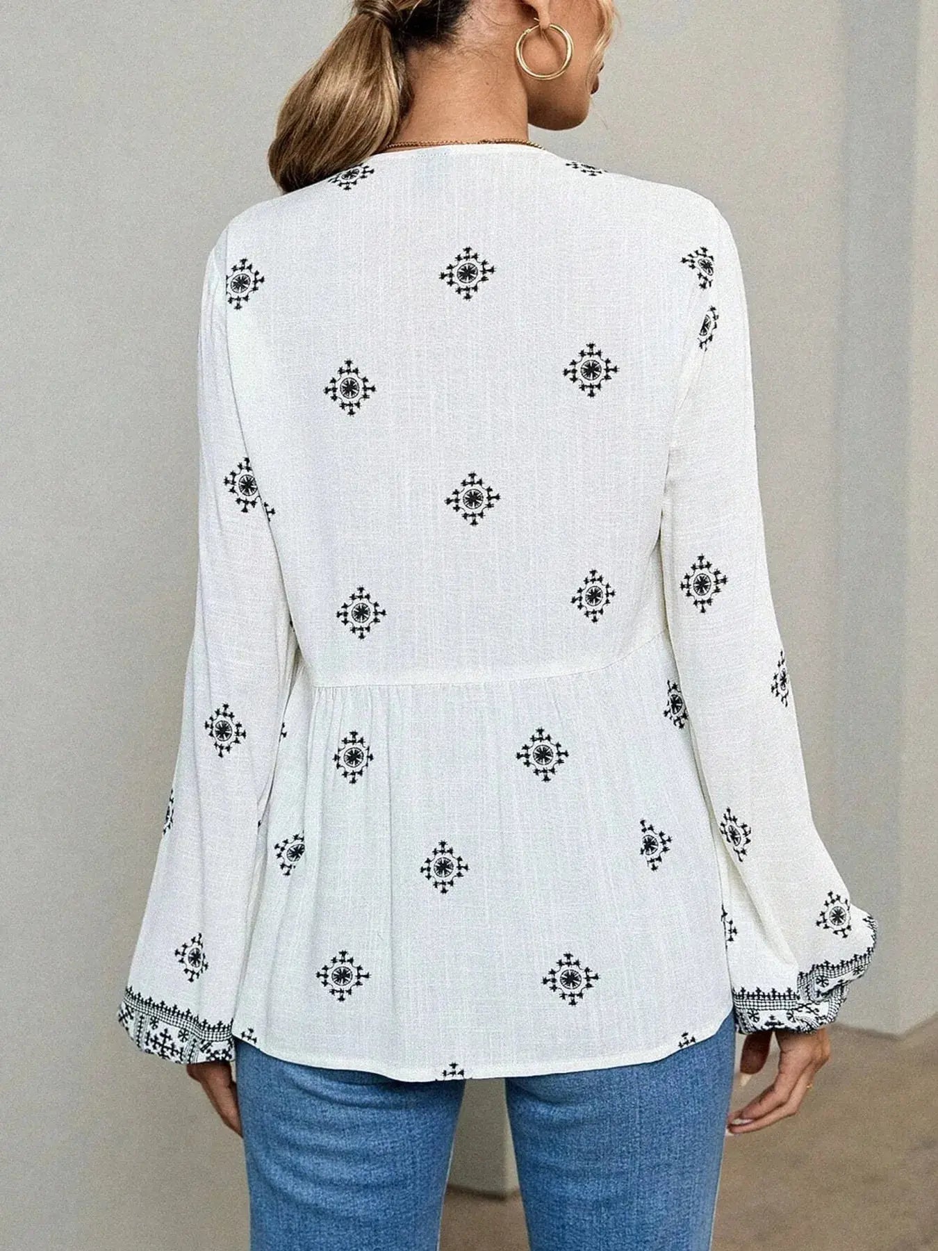 Tie Front Long Sleeve Boho Blouse - Be Bliss Boutique